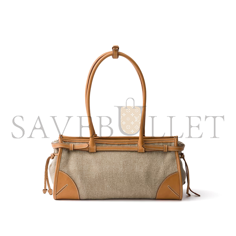 PRADA BONNIE MEDIUM LINEN AND LEATHER HANDBAG 1BA426 (32*15.5*12cm)